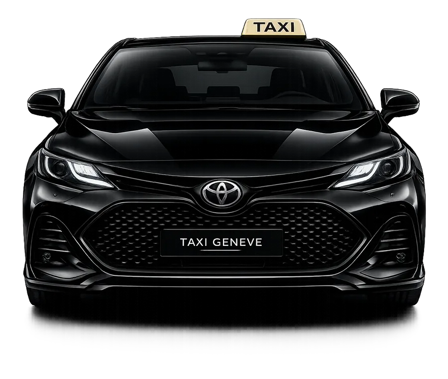 Sedan — Taxi Genève vehicle, front view, roof sign lit