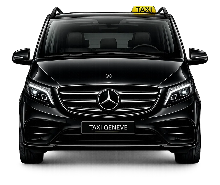 Van — Taxi Genève vehicle, front view, roof sign lit